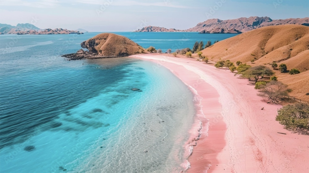 Pink Beach på Komodo-ön, inte långt från Bali